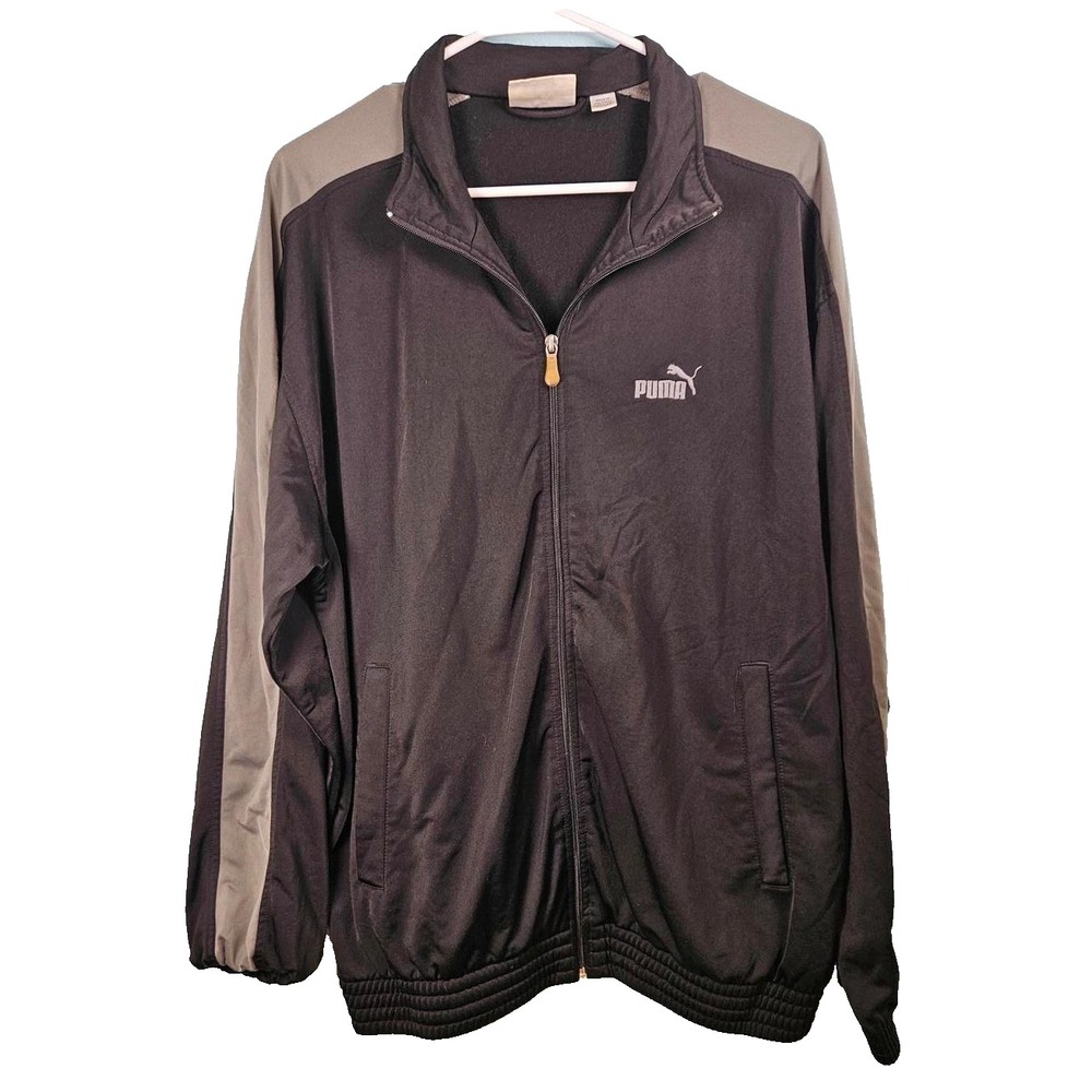 Puma Mens Track Jacket Black Tan‎ Full Zip Athletic Training Sz Large Sportswear